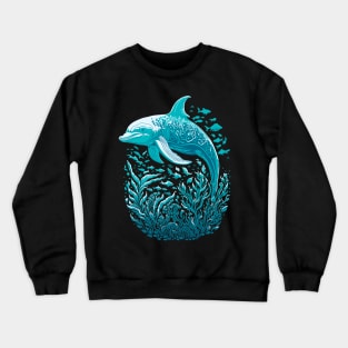 Swimming Dolphin Graphic Design Crewneck Sweatshirt